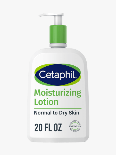 Cetaphil Moisturizing Lotion in branded pump component on a light gray background